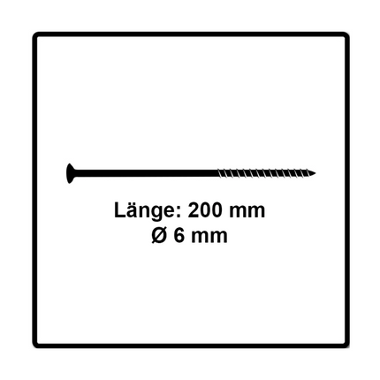 Fischer Power-Fast II FPF II Chipboard screw 6.0x200mm, Countersunk head, Inner Star Torx, Partial Thread, Zinc plated, Blue passivated -100pcs. (670466)