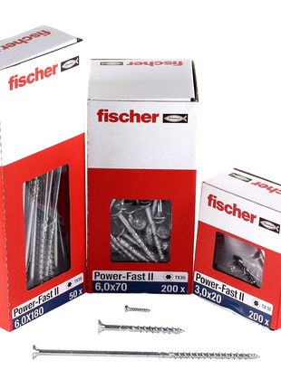 Fischer Power-Fast II FPF II tornillo para aglomerado 6,0x200 mm 50 piezas (670696) cabeza avellanada con rosca parcial Torx, galvanizado, pasivado azul