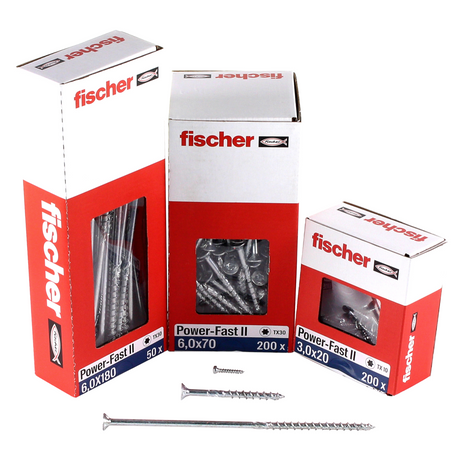 Fischer Power-Fast II FPF II Viti per pannelli 6,0x200 mm - 50 pz. ( 670696 ) Testa svasata con filettatura Torx parziale elettrolitica, blu passivata