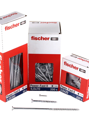 Fischer Power-Fast II FPF II tornillo para aglomerado 6,0x220 mm 50 piezas (670467) cabeza avellanada con rosca parcial Torx, galvanizado, pasivado azul