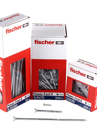 Fischer Power-Fast II FPF II tornillo para aglomerado 6,0x240 mm 25 piezas (670468) cabeza avellanada con rosca parcial Torx, galvanizado, pasivado azul