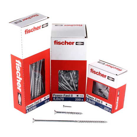 Fischer Power-Fast II FPF II tornillo para aglomerado 6,0x240 mm 25 piezas (670468) cabeza avellanada con rosca parcial Torx, galvanizado, pasivado azul