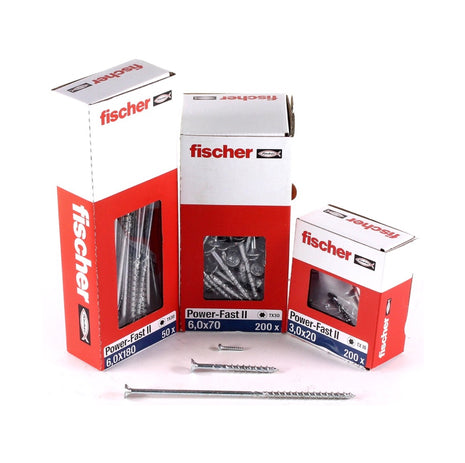 Fischer Power-Fast II FPF II Viti per truciolato 6,0x280 mm - 25 pz. ( 670472 ) Testa svasata, filettatura parziale, Torx elettrozincato, passivato blu