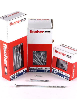 Fischer Vis pour panneaux de particules Power-Fast II FPF II 6.0x60 mm - 200 pièces (670482) tête fraisée + Filetage partiel Torx, galvanisée, passivée bleue