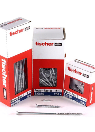 Fischer Power-Fast II FPF II tornillos para aglomerado 6,0x70 mm 200 piezas (670484) cabeza avellanada con rosca parcial Torx, galvanizado, pasivado azul