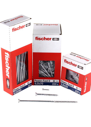 Fischer Power-Fast II FPF II tornillos para aglomerado 6,0x80 mm 200 piezas (670486) cabeza avellanada con rosca parcial Torx, galvanizado, pasivado azul