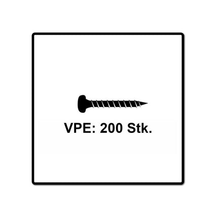 Fischer Power-Fast II FPF II tornillos para aglomerado 3,0x25 mm 200 piezas (670059) Cabeza alomada con rosca parcial Torx galvanizado, pasivado azul