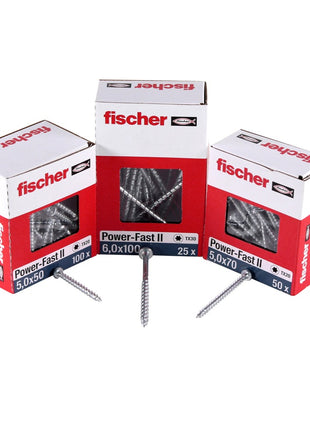 Fischer Power-Fast II FPF II tornillo para aglomerado 3,5x20 mm 200 piezas (670100) Cabeza plana con rosca completa Torx galvanizado, pasivado azul