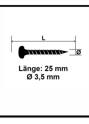 Fischer Power-Fast II FPF II tornillos para aglomerado 3,5x25 mm 200 piezas (670101) Cabeza plana con rosca completa Torx galvanizado, pasivado azul