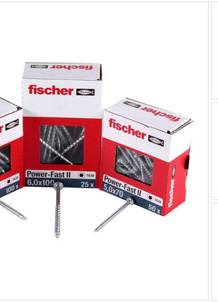 Fischer Power-Fast II FPF II tornillos para aglomerado 3,5x25 mm 200 piezas (670101) Cabeza plana con rosca completa Torx galvanizado, pasivado azul