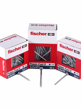 Fischer Power-Fast II FPF II tornillo para aglomerado 3,5x35 mm 200 piezas (670103) Cabeza plana con rosca completa Torx galvanizado, pasivado azul