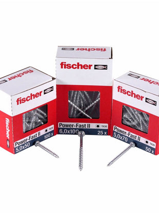 Fischer Power-Fast II FPF II tornillos para aglomerado 4,0x15 mm 200 piezas (670233) Cabeza plana con rosca completa Torx galvanizado, pasivado azul