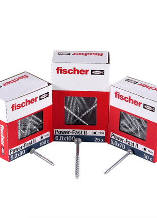 Fischer Power-Fast II FPF II tornillos para aglomerado 4,0x25 mm 200 piezas (670236) Cabeza redonda con rosca completa Torx galvanizado, pasivado azul