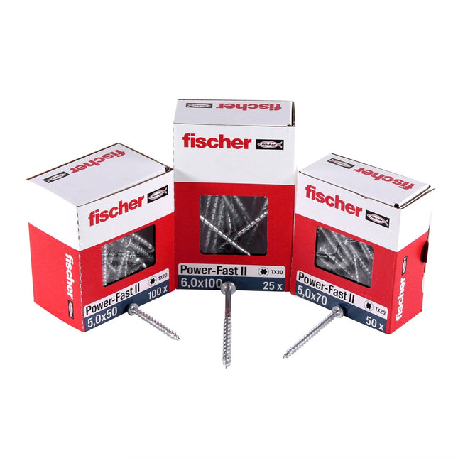Fischer Power-Fast II FPF II Vis à bois aggloméré 4,0x30mm,Tête ronde, Torx, Filetage total, Zingué blanc, Passivé bleu, 200pcs. (670237)
