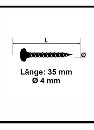 Fischer Power-Fast II FPF II Vis à bois aggloméré 4,0x35mm,Tête ronde, Torx, Filetage total, Zingué blanc, Passivé bleu, 200pcs. (670238)