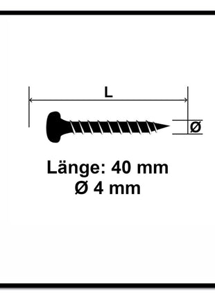 Fischer Power-Fast II FPF II Vis à bois aggloméré 4,0x40mm,Tête ronde, Torx, Filetage total, Zingué blanc, Passivé bleu, 200pcs. (670239)