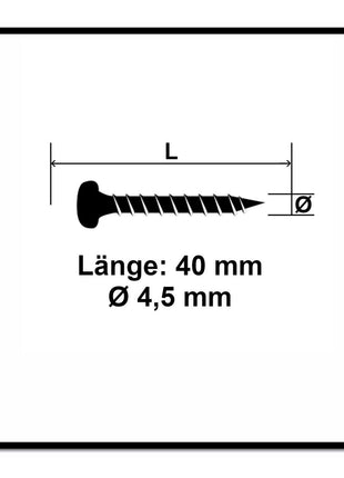 Fischer Power-Fast II FPF II Vis à bois aggloméré 4,5x40mm,Tête fraisée, Torx, Filetage total, Zingué blanc, Passivé bleu, 200 pcs. (670332)