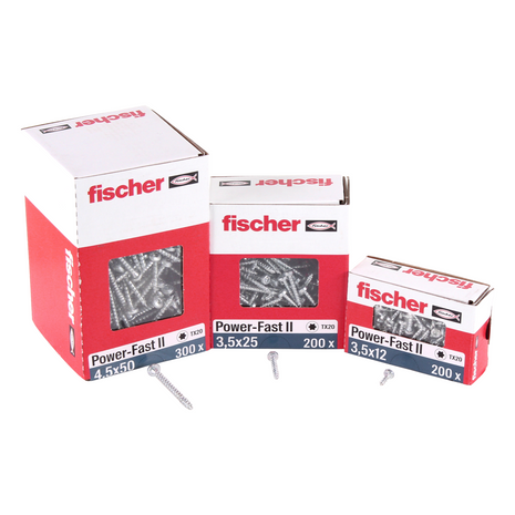 Fischer Power-Fast II FPF II Vis à bois aggloméré 4,5x50mm, Tête ronde, Torx, Filetage total, Zingué et passivé bleu, 200 pcs. (670636)