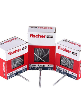 Fischer Power-Fast II FPF II tornillo para aglomerado 5,0x16 mm 200 piezas (670434) Cabeza plana con rosca completa Torx galvanizado, pasivado azul