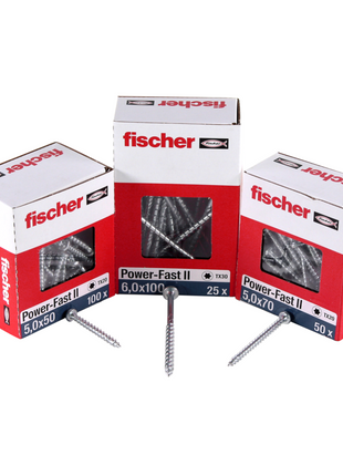 Fischer Power-Fast II FPF II Vis à bois aggloméré 5,0x20 mm, 200 pcs., tête ronde, empreinte Torx, filetage total, zingué et passivé bleu ( 670435 )