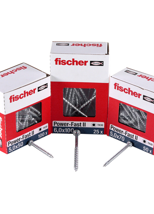 Fischer Power-Fast II FPF II Vis à bois aggloméré 5,0x30mm, 200 pcs. Pan Head avec empreinte Torx, filetage total, zingué et passivé bleu (670437)