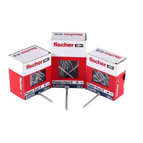 Fischer Power-Fast II FPF II tornillo para aglomerado 5,0x40 mm 100 piezas (670438) Cabeza plana con rosca completa Torx galvanizado, pasivado azul