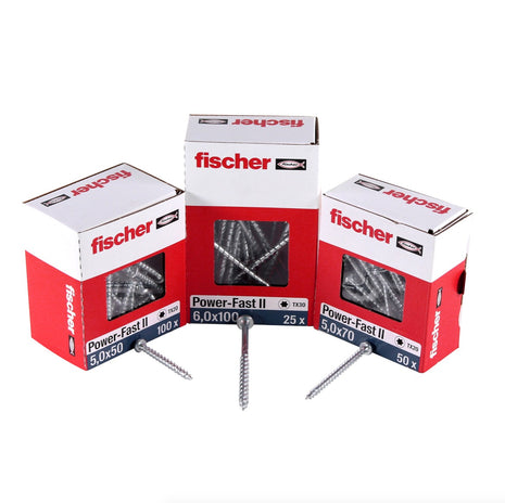 Fischer Power-Fast II FPF II tornillo para aglomerado 5,0x70 mm 100 piezas (670646) Cabeza plana con rosca completa Torx galvanizado, pasivado azul