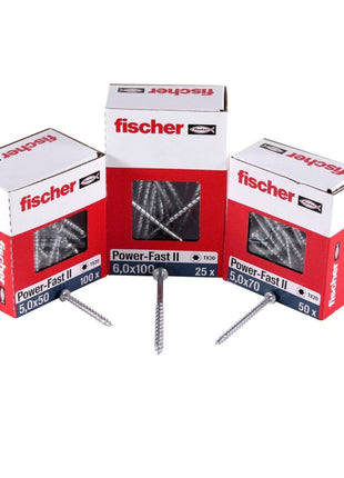 Fischer Power-Fast II FPF II tornillo para aglomerado 5,0x70 mm 50 piezas (670441) Cabeza plana con rosca completa Torx galvanizado, pasivado azul