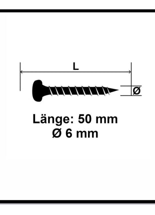 Fischer Vis pour panneaux de particules Power-Fast II FPF II 6.0x50 mm - 50 pièces (670531) Tête cylindrique + Filetage complet Torx, zinguée, passivée bleue