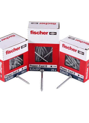 Fischer Vis pour panneaux de particules Power-Fast II FPF II 6.0x50 mm - 50 pièces (670531) Tête cylindrique + Filetage complet Torx, zinguée, passivée bleue