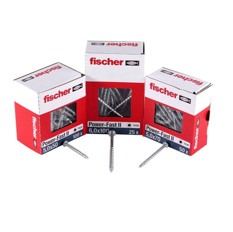 Fischer Power-Fast II FPF II Viti per truciolato 6,0x50 mm - 50 pz. ( 670531 ) Pan Head con filettatura piena Torx galvanizzato, passivato blu