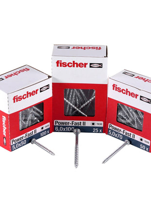 Fischer Vis pour panneaux de particules Power-Fast II FPF II 6.0x80 mm - 50 pièces (670534) Tête cylindrique + Filetage partiel Torx, zinguée, passivée bleue