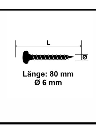 Fischer Vis pour panneaux de particules Power-Fast II FPF II 6.0x80 mm - 50 pièces (670534) Tête cylindrique + Filetage partiel Torx, zinguée, passivée bleue