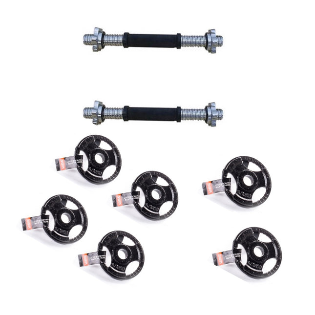 Juego de barras de mancuernas 2 piezas 35 cm 2,5 kg + 6 discos de pesas de hierro fundido 1,25 kg