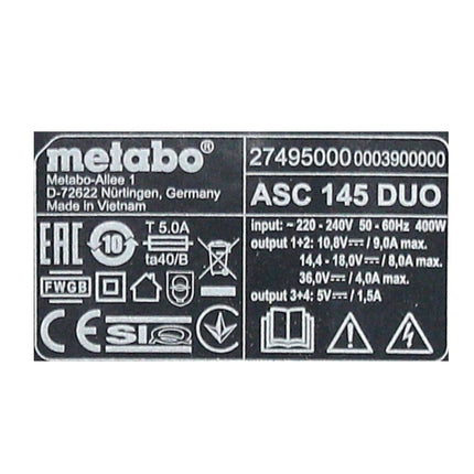Juego básico Metabo con 2x batería Li-Power 5,2Ah + cargador doble ASC 145 DUO