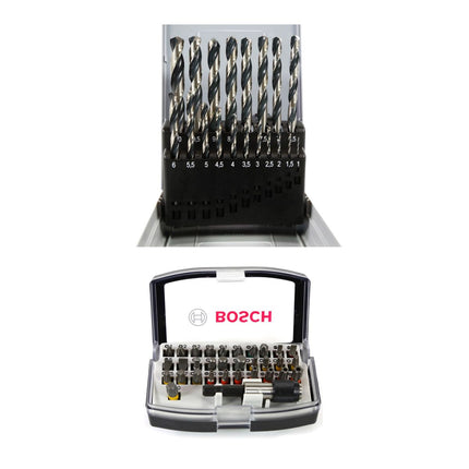 Taladro atornillador inalámbrico Bosch GSR 18V-21 18V 55Nm (06019H1070) + 2x batería 2,0Ah + cargador + 19 piezas. Juego de brocas + juego de puntas 32 piezas + estuche