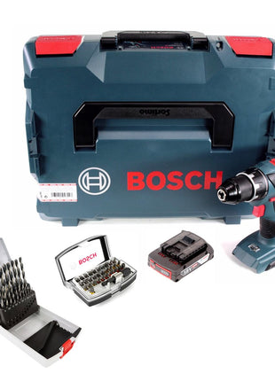 Taladro atornillador inalámbrico Bosch GSR 18V-28 18V 63Nm + 1x batería 2,0Ah + 19 piezas. Juego de brocas + juego de puntas de 32 piezas + L-Boxx - sin cargador