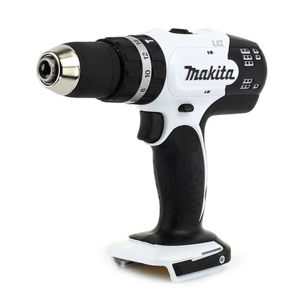 Makita DHP 453 SFTKW Taladro combinado de impacto a batería 18V / Color blanco + Maletín + 1x Batería 3,0 Ah + Cargador DC18SD + Juego de brocas y puntas de 100 accesorios