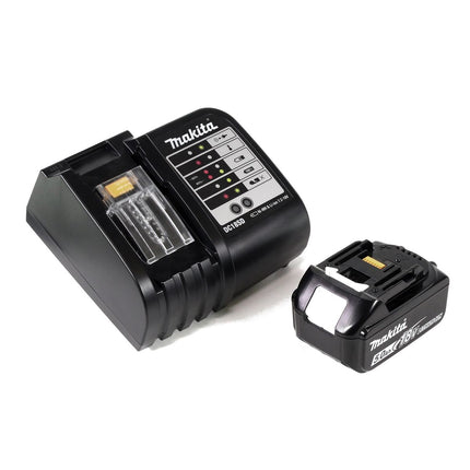 Makita DHP 453 STTKW Taladro combinado de impacto a batería 18V / Color blanco + Maletín + 1x Batería 5,0 Ah + Cargador DC18SD + Juego de brocas y puntas de 100 accesorios