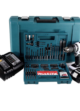 Makita DHP 453 SGTK W perceuse à percussion sans fil 18 V 42 Nm + 1 batterie 6,0 Ah + chargeur + jeu de 100 forets + mallette