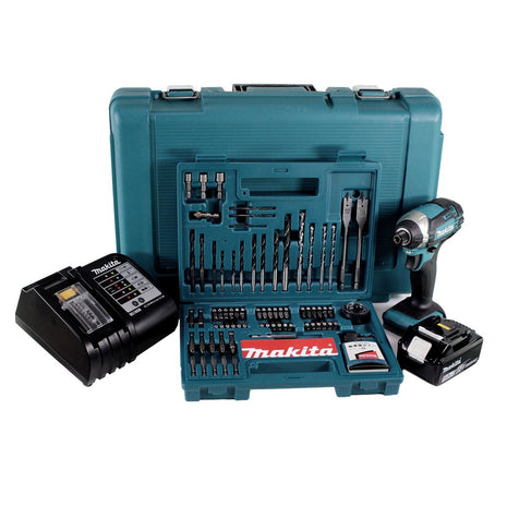 Makita DTD 152 STK Meuleuse à chocs sans fil 18V 165Nm 1/4" + 1x Batterie 5.0Ah + Chargeur + Jeu de 100 forets + Coffret à outils