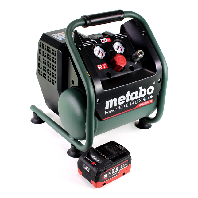 Metabo Power 160-5 18 LTX BL OF Cordless compressor 18 V 8.0 bar Brushless + 1x LiHD battery pack 5.5 Ah - without charger