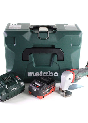 Tijeras de hojalata para batería Metabo SCV 18 LTX BL 1.6 18 V sin escobillas + 1x batería LiHD 8,0 Ah + cargador + MetaLoc