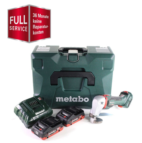 GRATIS 3 Jahre Full Service Rundum Schutz Metabo SCV 18 LTX BL 1.6 Akku Blechschere 18 V Brushless + 2x LiHD Akku 4,0 Ah + Ladegerät + MetaLoc