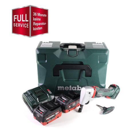 GRATIS 3 años de servicio completo protección integral Cortadora de batería Metabo NIV 18 LTX BL 1.6 Cortadora sin escobillas de 18 V + 2 baterías LiHD de 5,5 Ah + cargador + MetaLoc