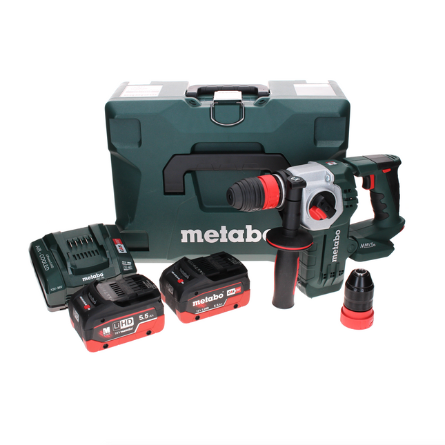 Metabo KHA 18 LTX BL 24 Quick martillo combinado con batería 18 V 2,2 J SDS-plus sin escobillas + 2x batería LiHD 5,5 Ah + cargador + MetaLoc