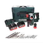 Metabo KHA 18 LTX BL 24 Quick martillo combinado a batería 18 V 2,2 J SDS-plus sin escobillas + 2x batería LiHD 5,5 Ah + cargador + juego de cincel y taladro de 16 piezas. SDS plus + MetaLoc