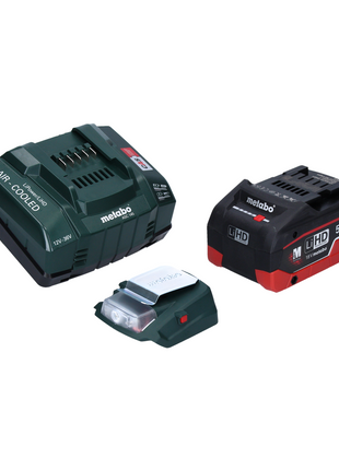 Metabo PA 14,4-18 LED-USB adaptateur secteur pour batterie, kit de base avec 1x batterie LiHD 5,5 Ah + chargeur ASC145