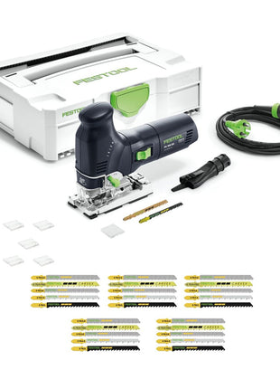 Sierra de calar pendular Festool TRION PS 300 EQ-Plus 720 W + 27 hojas de sierra de calar + 6 protectores contra astillas + systainer