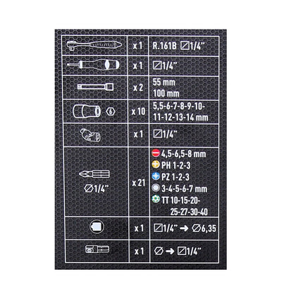 Juego de llaves de vaso Facom R2NANO 38 piezas 1/4'' (834486) + estuche